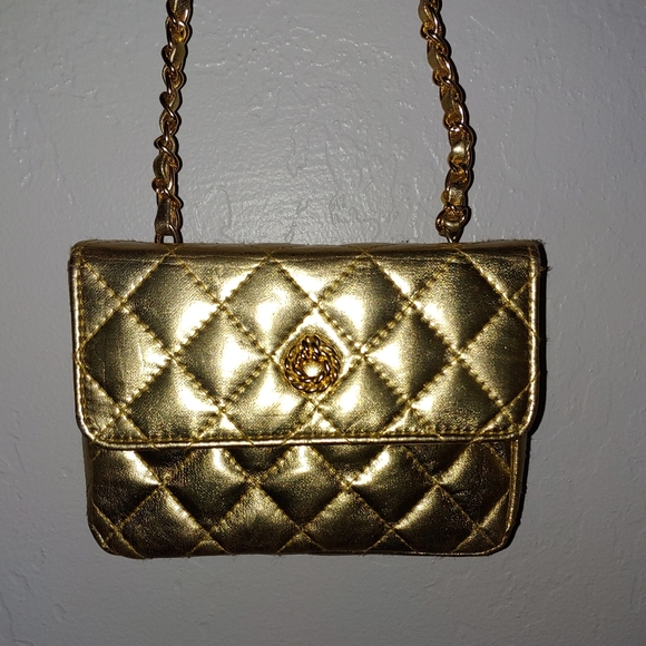 Handbags - Vintage gold purse with long strap